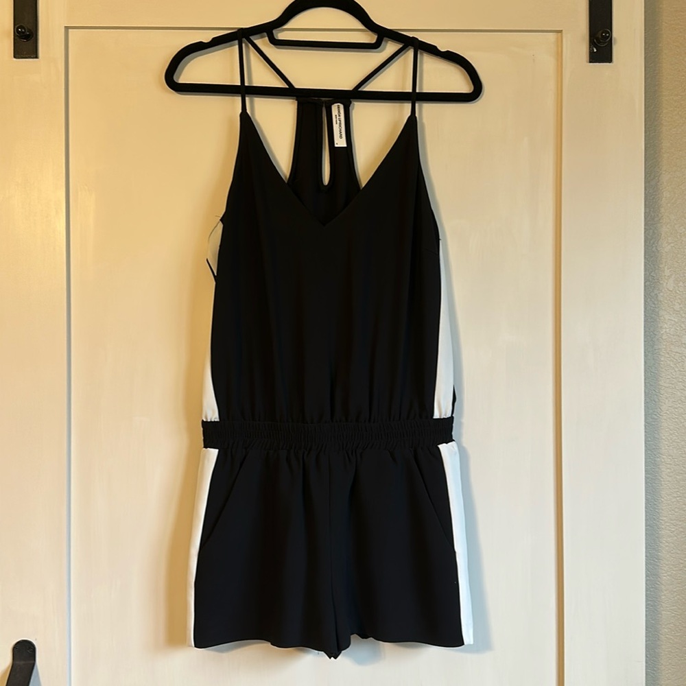 Amanda Uprichard Black Ivory Stripe Romper Sz M Like New